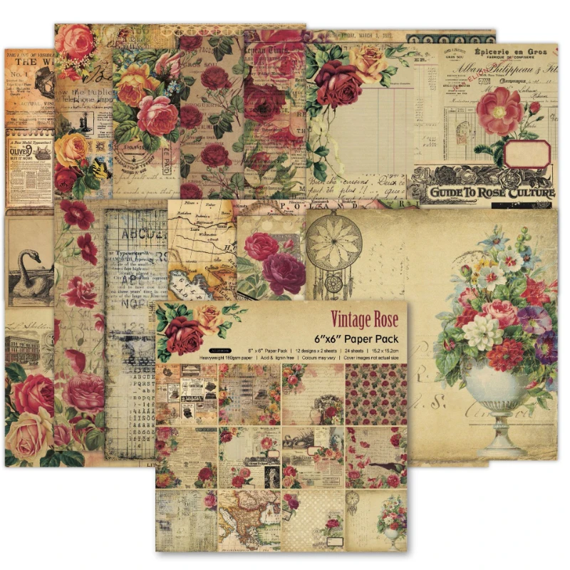 Vintage Junk Journal Scrapbooking Paper - Bloc de recortes con patrón surtido,