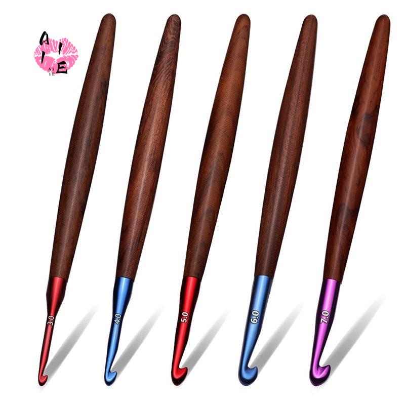 Wooden Crochet Hooks Ergonomic Handle - Juego de agujas de ganchillo A11E,
