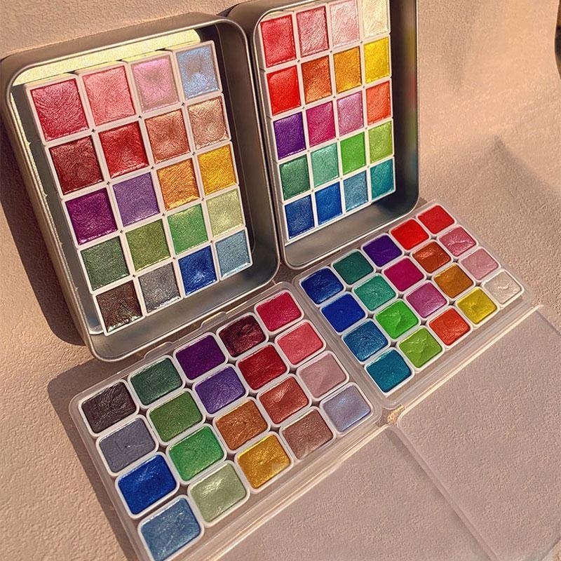 Watercolor Paint Set Solid Pigment - Pinturas nacaradas portátiles, 20 colores, arte