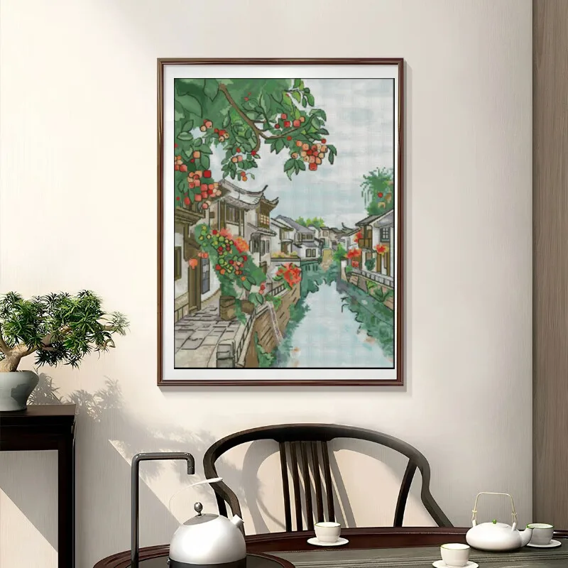 Cross Stitch Stamped Kits Beginners - [CC904-Water Town Jiangnan] Kit de Punto