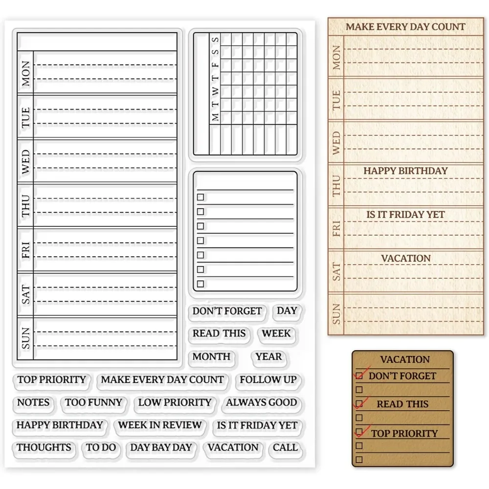 Clear Silicone Stamps For Card Making - Plan semanal, calendario de sellos transparentes,