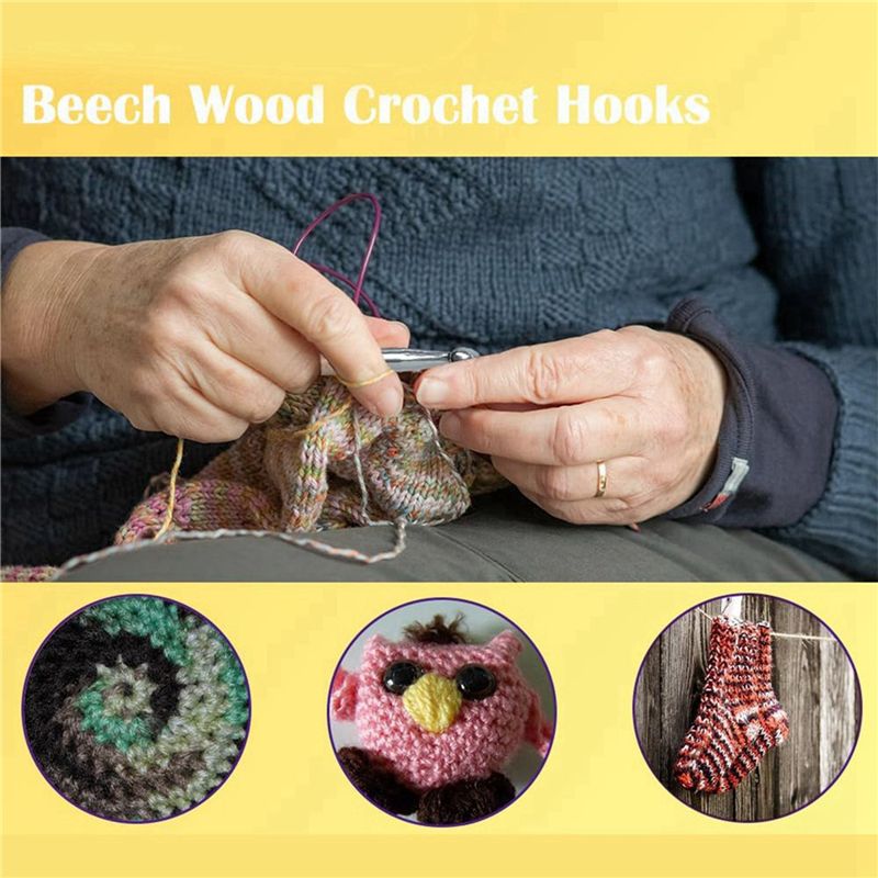 SEWS-80Pcs Agujas de Ganchillo - Wooden Crochet Hooks Ergonomic Handle reseña y precio