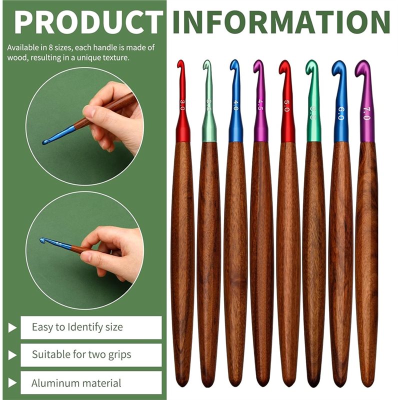 AB34-Uzuelos de aluminio con m - Wooden Crochet Hooks Ergonomic Handle reseña y precio